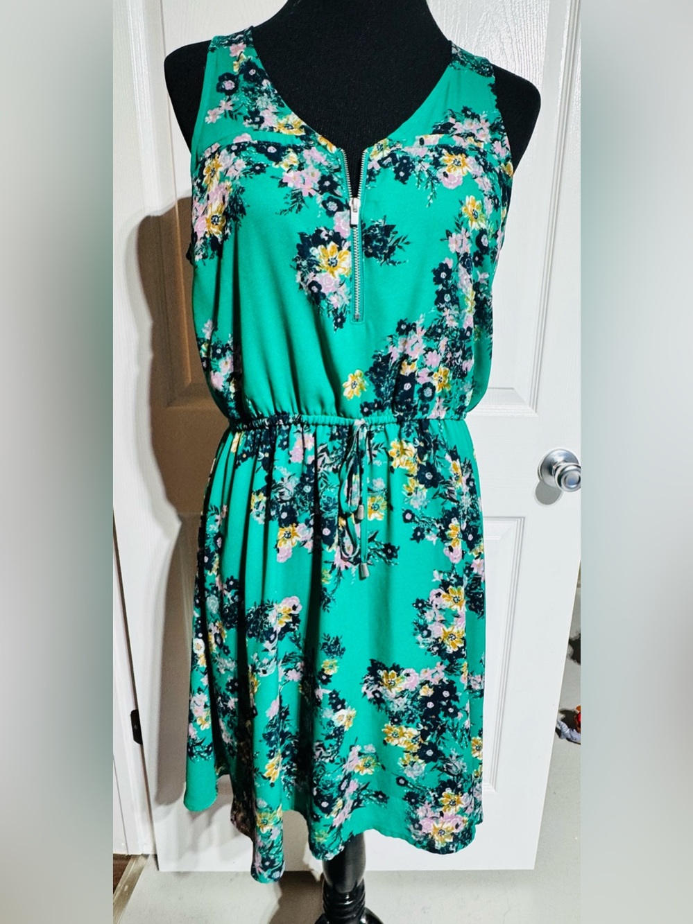 Maurices Green Flower Floral Midi Sleeveless Dress with Zipper